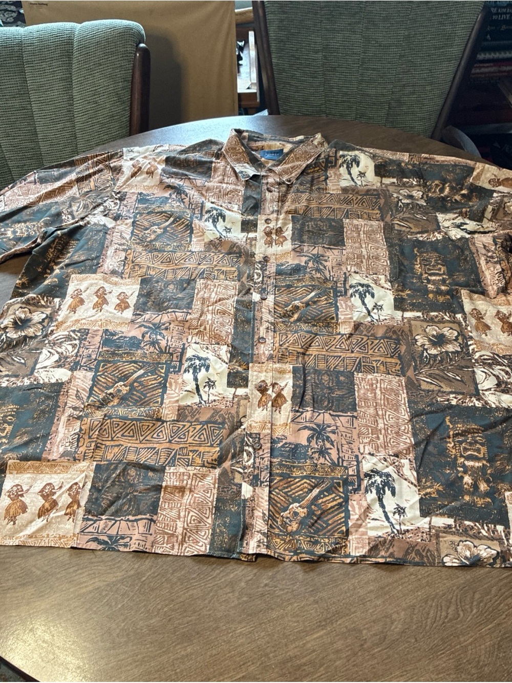 Harbor Bay Brown and Black Tropical Patchwork Button-Down Shirt